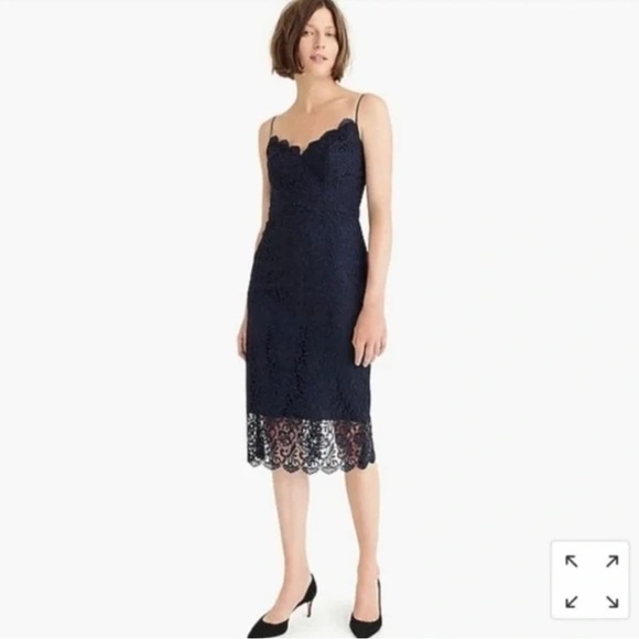 J Crew Navy Blue Guipure Lace Midi Dress Size 4 - Picture 1 of 11